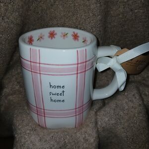 Rae Dunn Pink Plaid Mug with Floral Interior